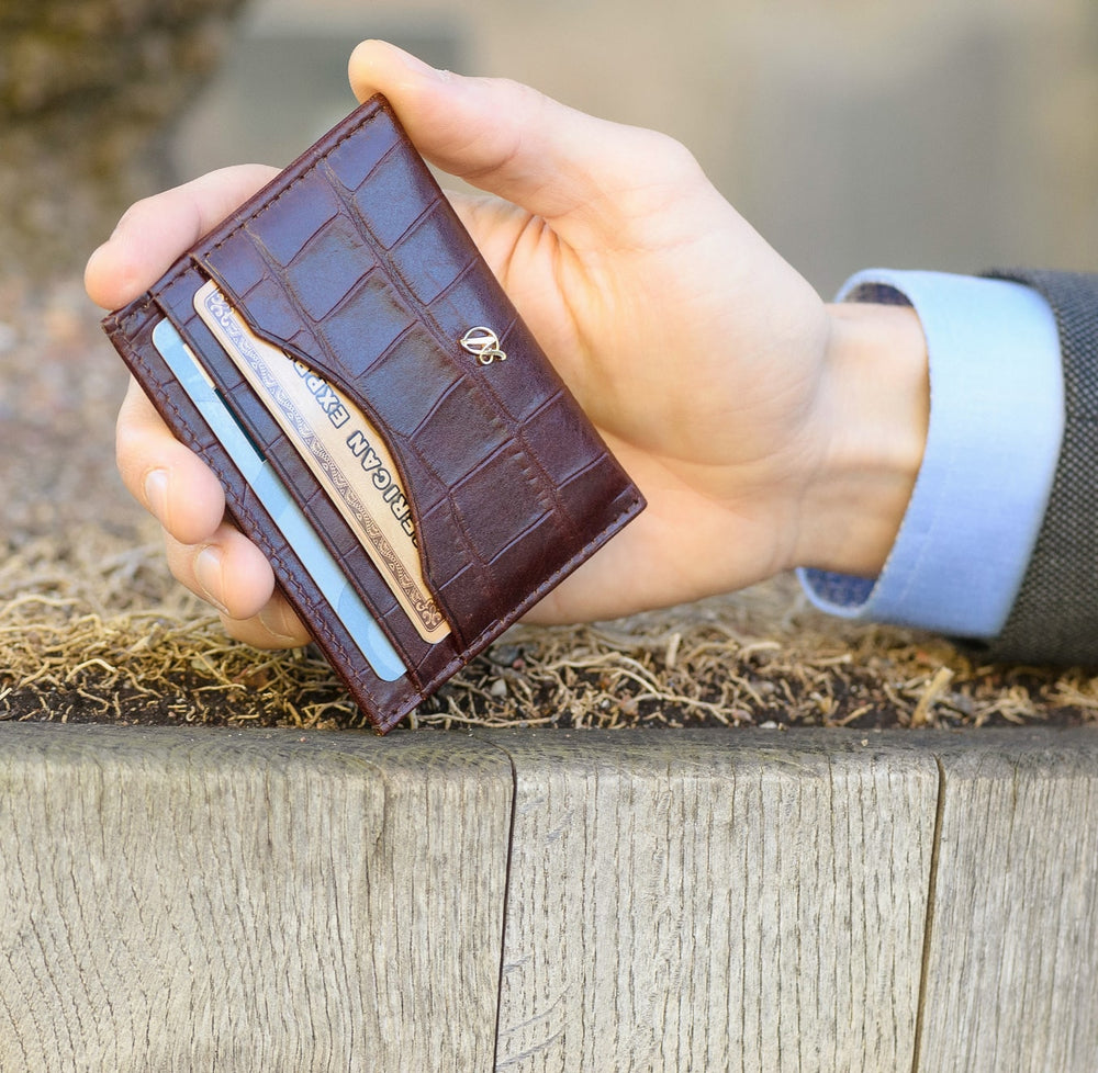 EDC Wallet - Cognac Card Holder Genuine Crocodile Leather